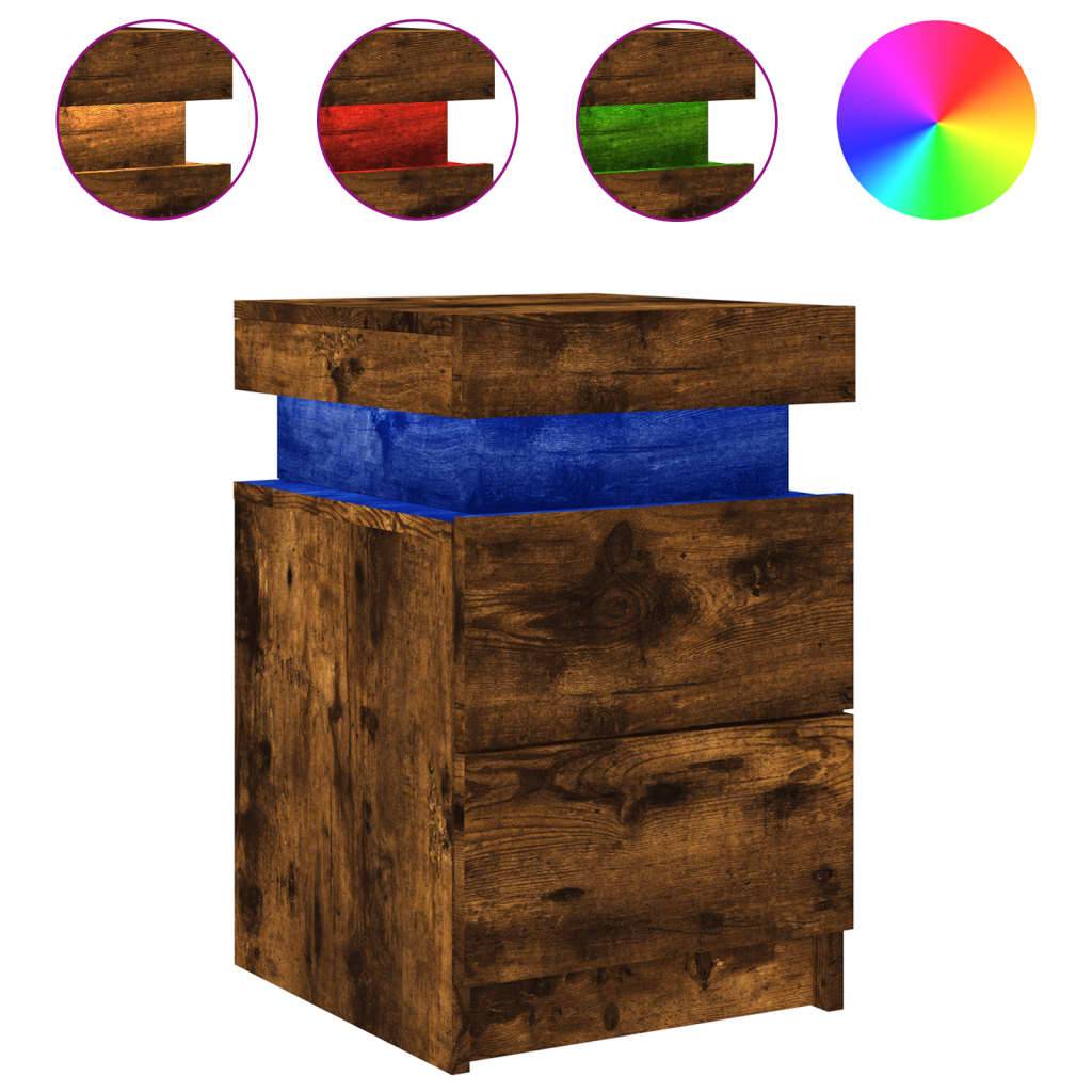vidaXL Nachttisch mit LED-Leuchten Räuchereiche 35x39x55 cm