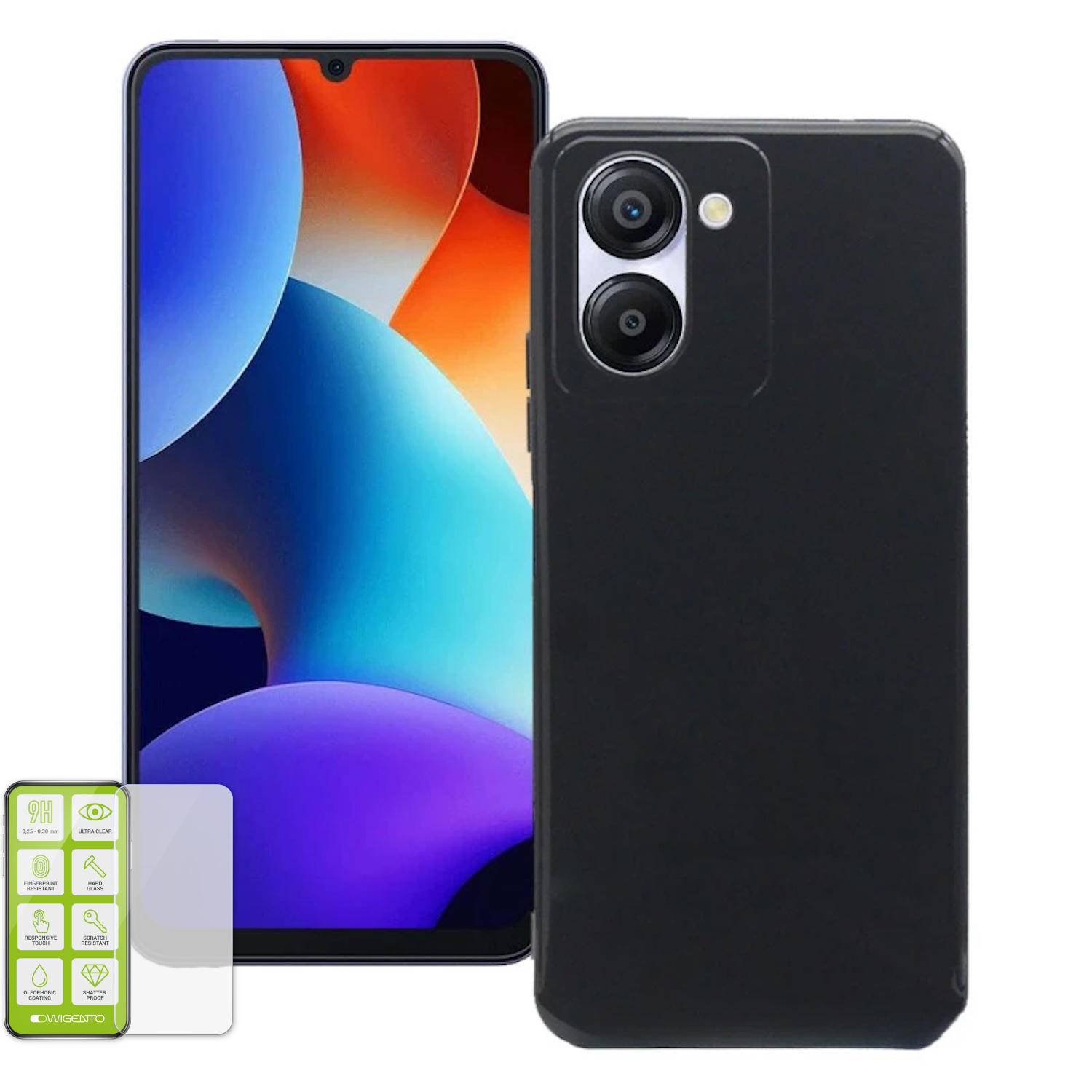 Für Blackview Color 8 Silikon TPU Schutz Hülle Schwarz + H9 Hart Glas