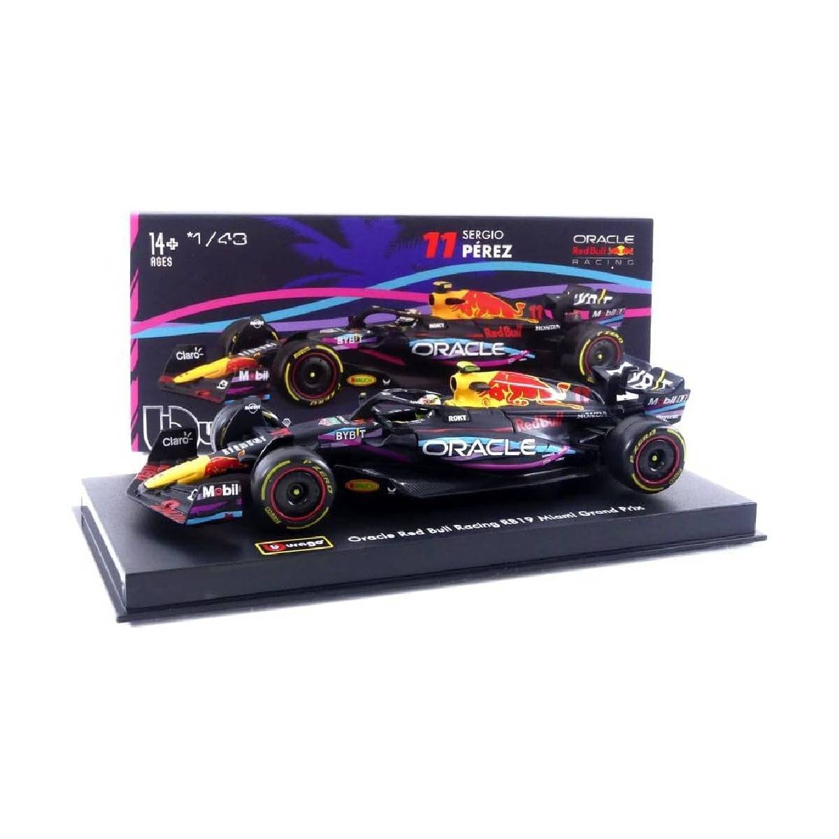 Bburago 18-38083P1 - Modellauto - F1 Red Bull RB19 '23 #11 Perez Miami GP (mit Helm, Maßstab 1:43)
