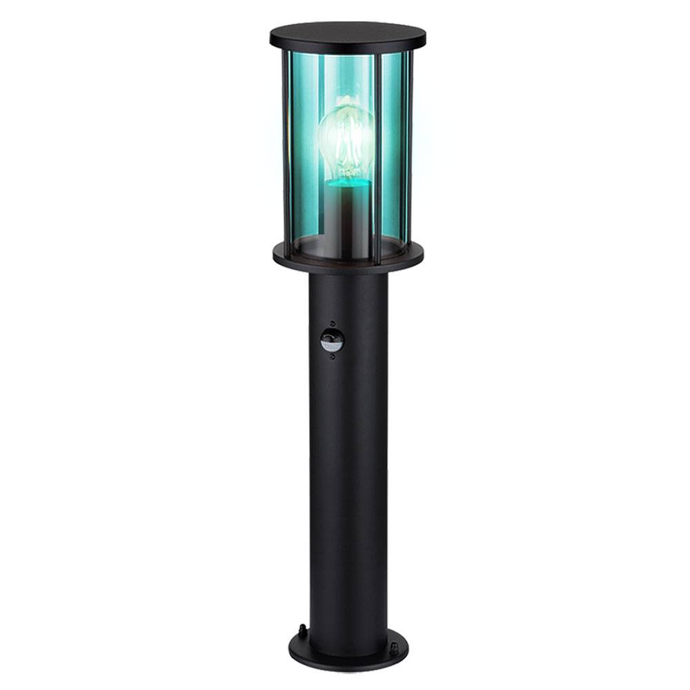 Stehleuchte Edelstahl Wegeleuchte Sensor Gartenlampe Außenlampe schwarz Rauchglas Bewegungsmelder, Fernbedienung dimmbar, 1x RGB LED 8,5W 806Lm