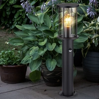 Stehleuchte Wegeleuchte Gartenlampe Außenlampe Metall schwarz Glas rauch Bewegungsmelder Edelstahl, 1x E27, H 60 cm Stehleuchte Wegeleuchte Gartenlampe Außenlampe Metall schwarz Glas rauch Bewegungsmelder Edelstahl, 1x E27, H 60 cm