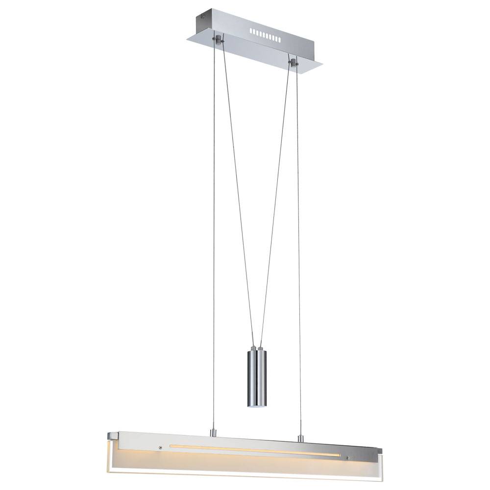 Hängeleuchte Wohnzimmer Höhenverstellbar Pendelleuchte Esszimmerlampe Chrom, Metall Glas,1x LED 22,5W 1780Lm warmweiß, L 80 cm