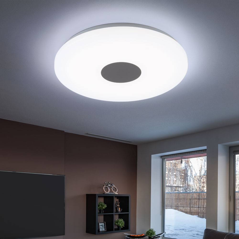 Deckenleuchte Deckenleuchten Wohnzimmer Deckenlampe LED in runder Form, Chrom mit Acrylschirm, 1x LED 18W 1260 lm warmweiß, 37,5 cm, 2er Set