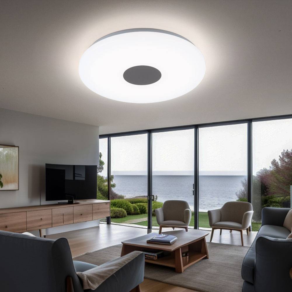 Deckenleuchte Deckenleuchten Wohnzimmer Deckenlampe LED in runder Form, Chrom mit Acrylschirm, 1x LED 18W 1260 lm warmweiß, 37,5 cm