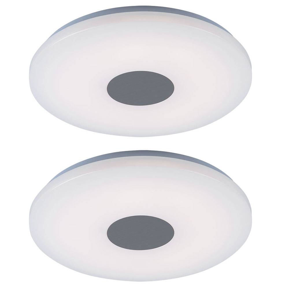 Deckenleuchte Deckenleuchten Wohnzimmer Deckenlampe LED in runder Form, Chrom mit Acrylschirm, 1x LED 18W 1260 lm warmweiß, 37,5 cm, 2er Set