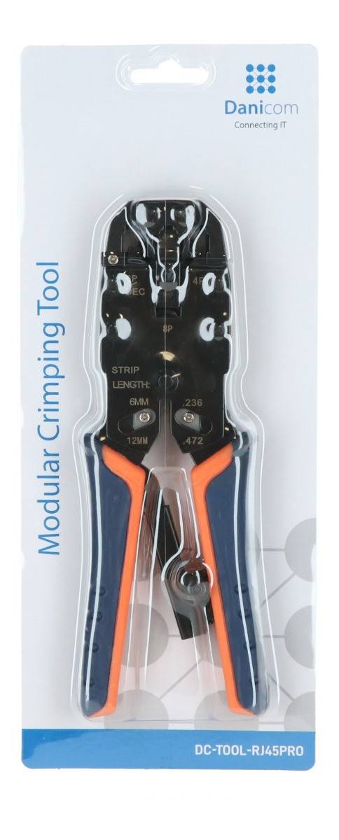 Danicom - Professionelle Crimp Zange für RJ 45 Stecker mit Kabelschneider und Abisolierer