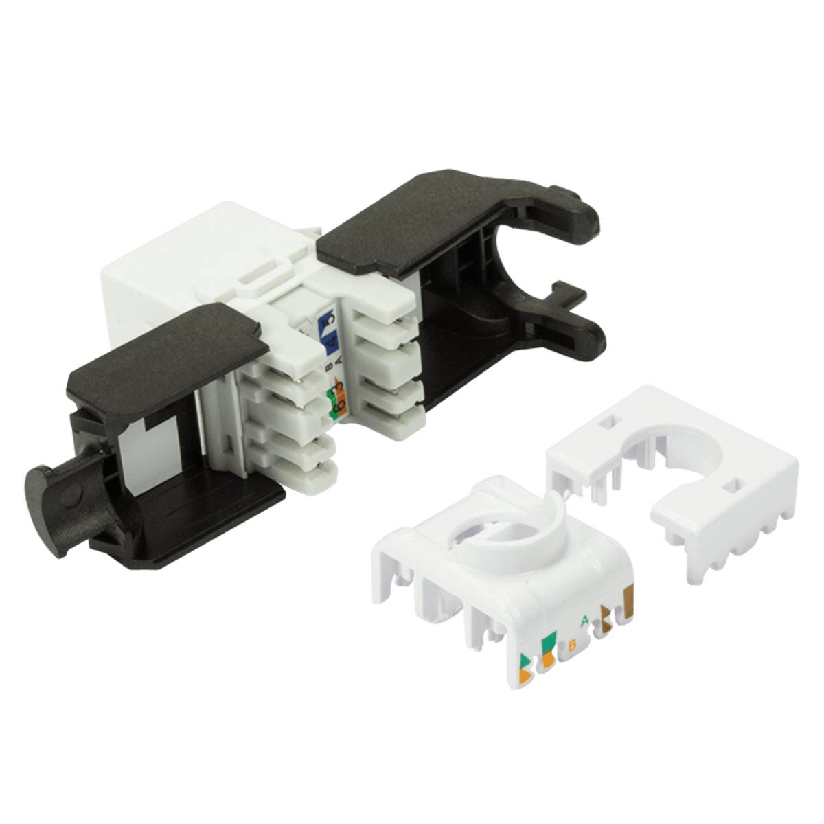 Danicom - CAT6a UTP Keystone Netzwerkstecker - Toolless - Schwarz-Weiß
