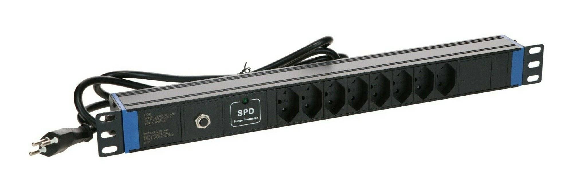 Danicom - 19" Schweizer Steckdosenleiste Surge Protection Overload - 8-fach