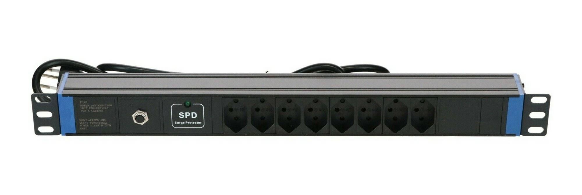 Danicom - 19" Schweizer Steckdosenleiste Surge Protection Overload - 8-fach