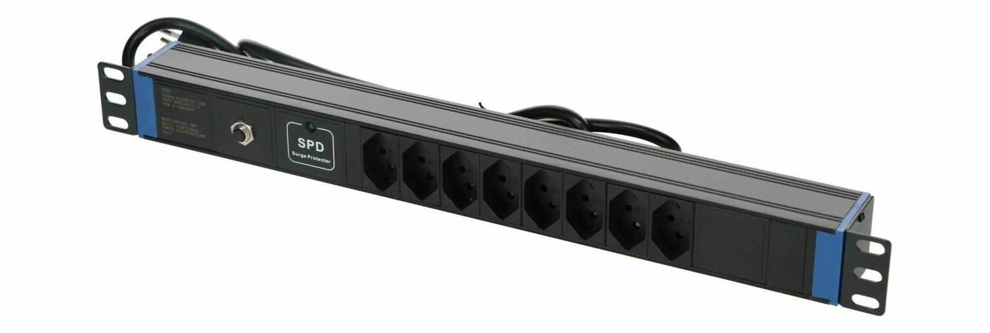 Danicom - 19" Schweizer Steckdosenleiste Surge Protection Device - 8-fach