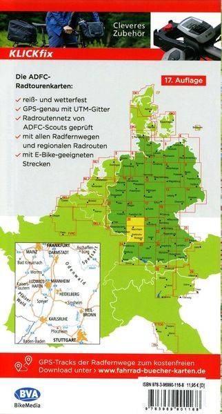 ADFC-Radtourenkarte 20 Rhein /Neckar 1:150.000, reiß- und wetterfest, GPS-Tracks Download