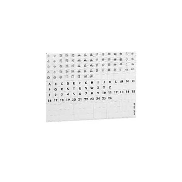 Ein monatlicher Kalender mit Symbolen verschiedener Wetterbedingungen und Mondphasen, mit Datierungen und Buchstaben von A bis Z.