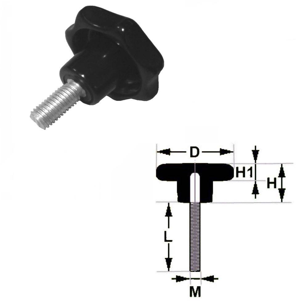 5 Stück - Sterngriffschraube M8 x 15 mm DIN6336 A schwarz Ø40