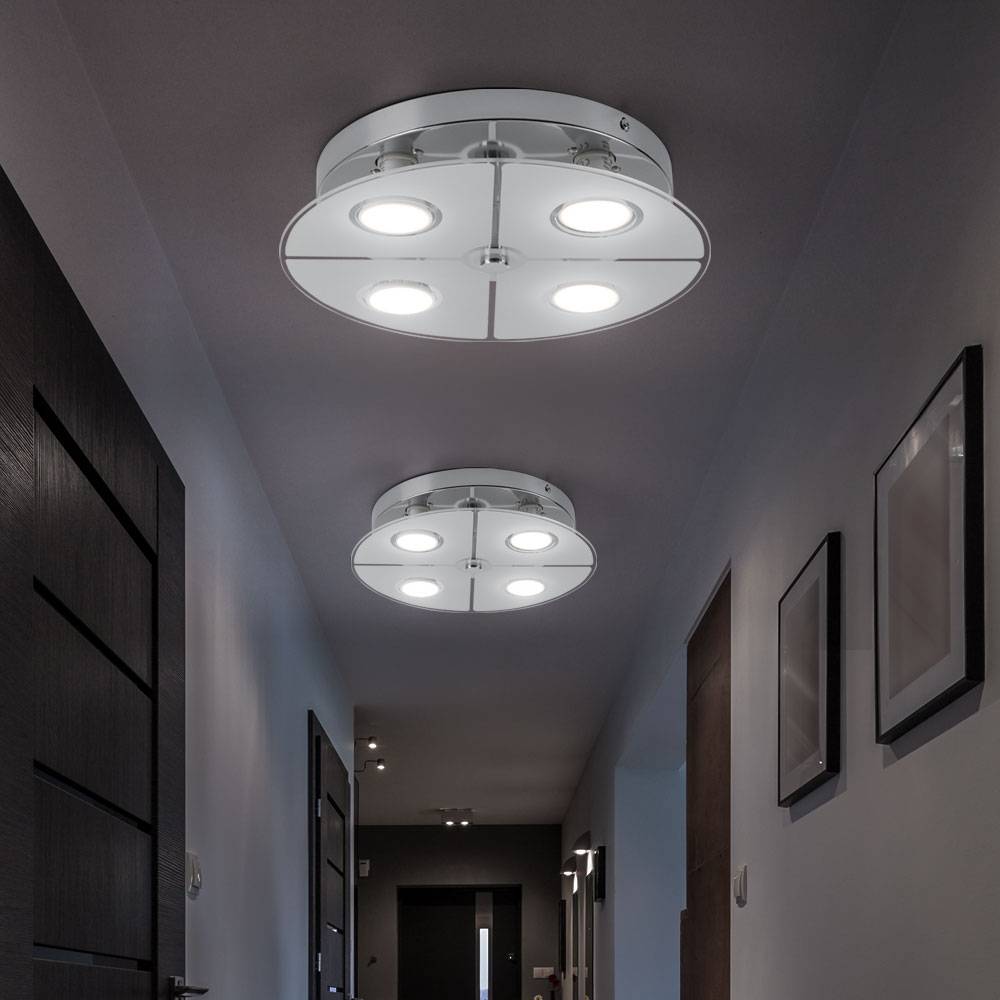 Deckenleuchte Chrom LED Deckenlampe Wohnzimmer, Glas satiniert, 4x 3W 250lm 3000K, DxH 30x7,5 cm, 2er Set