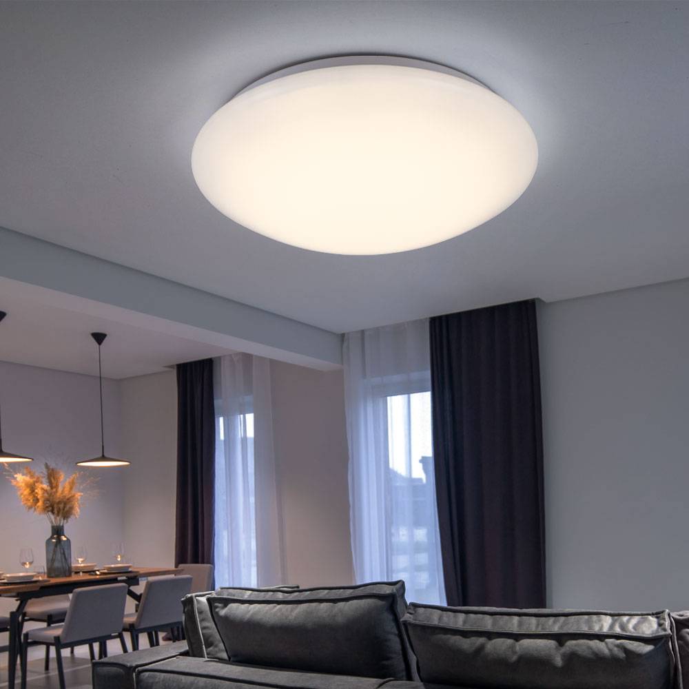 Deckenlampe LED Deckenleuchte Wohnzimmerlampe weiß rund, Metall Acryl, 16W 880lm warmweiß, DxH 34,5x9 cm