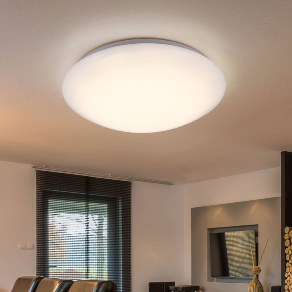 Deckenlampe LED Deckenleuchte Wohnzimmerlampe weiß rund, Metall Acryl, 16W 880lm warmweiß, DxH 34,5x9 cm