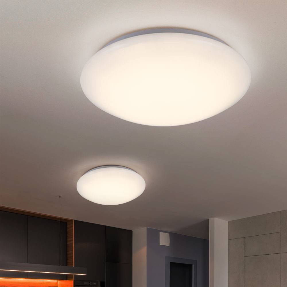 Deckenlampe LED Deckenleuchte Wohnzimmerlampe weiß rund, Metall Acryl, 16W 880lm warmweiß, DxH 34,5x9 cm, 2er Set