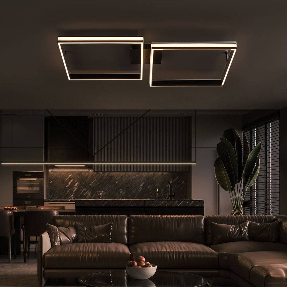 Wohnzimmerlampe Fernbedienung LED Deckenleuchte dimmbar Lampe Wohnzimmer, CCT Memory Timer Nachtlicht, Metall schwarz, LED 38W 1270Lm 2700-5000K