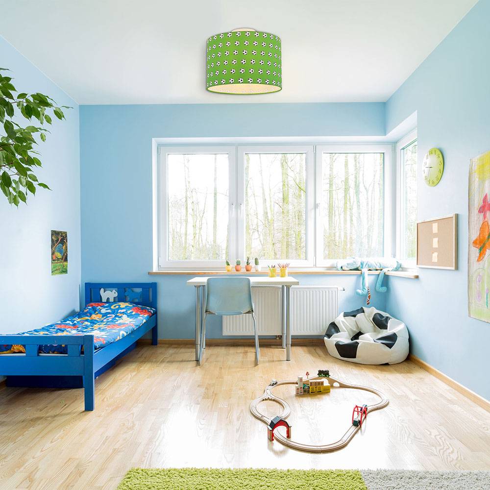 Deckenleuchte Kinderleuchte Kinderzimmerlampe Deckenlampe Schirmleuchte Spielzimmer, Metall weiß grünfarbig, 1x E27 Fassung, DxH 30x25,5 cm