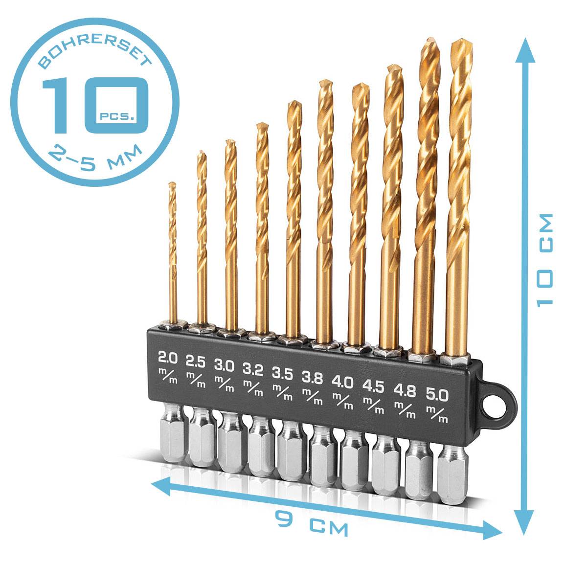 STAHLWERK Universal Spiralbohrer Set 2-5 mm mit Sechskant-Schaft 10-teilig