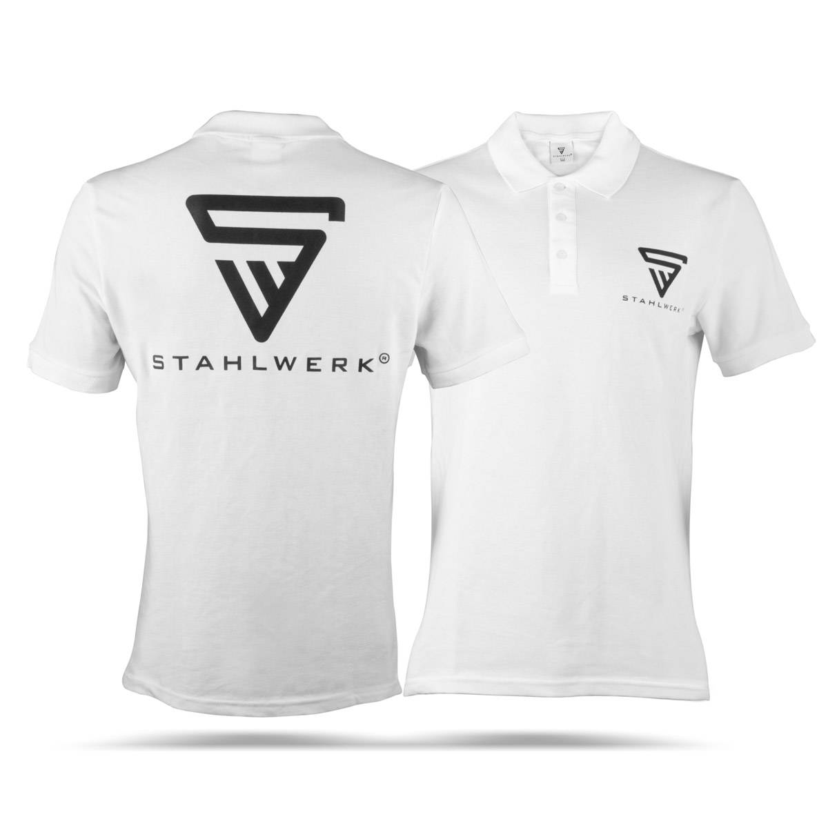 STAHLWERK Polo-Shirt Größe XXL Weiß Kurzarm Polo-Hemd Logo-Print 100% Baumwolle