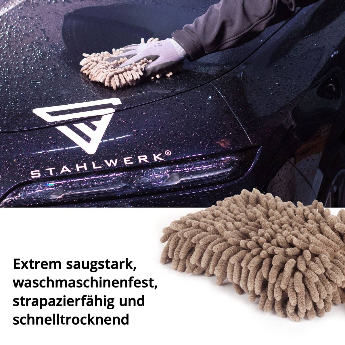 STAHLWERK Autowaschhandschuh 5er Set Reinigungshandschuh Mikrofaser Schwamm