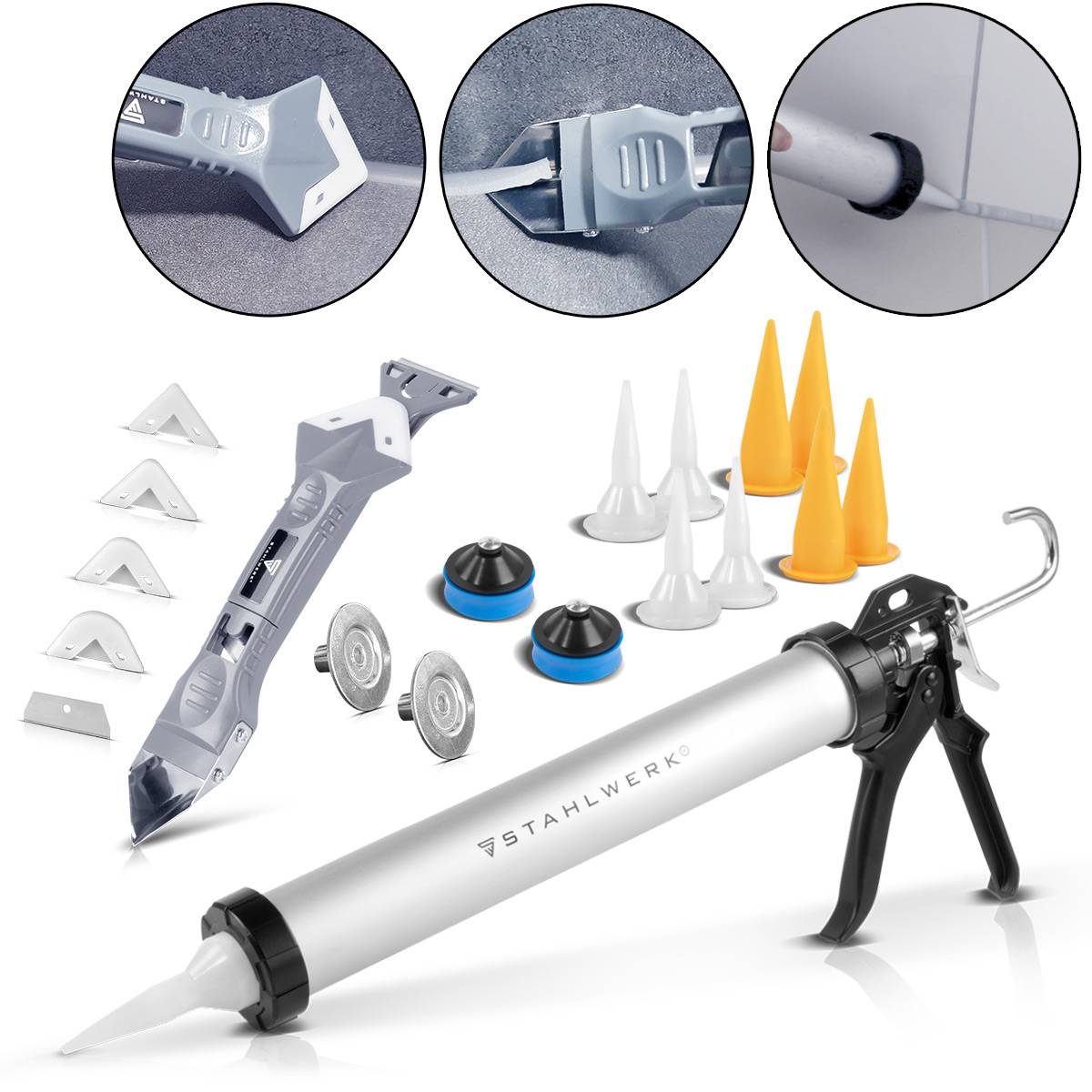 STAHLWERK Silikon-Pistole SP-600 ST mit Silikon-Spachtel 600 ml