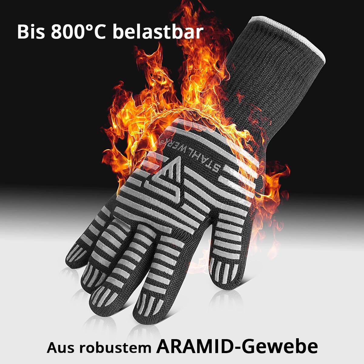 STAHLWERK Hitzebeständige Handschuhe bis 800°C EN 407:2004 aus ARAMID-Gewebe