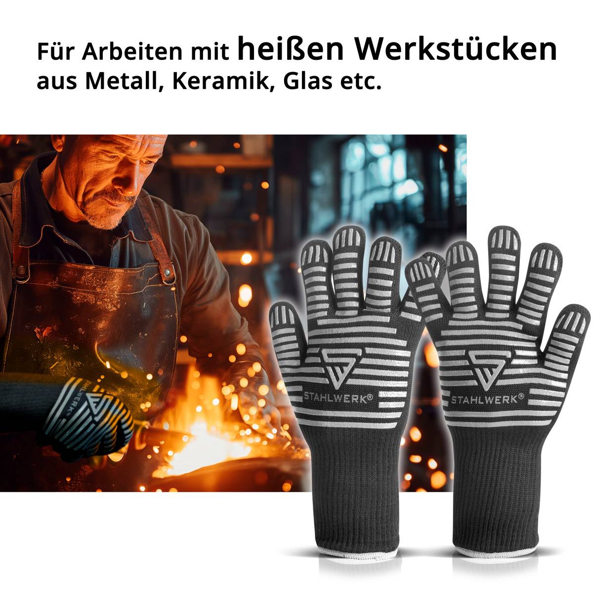 STAHLWERK Hitzebeständige Handschuhe bis 800°C EN 407:2004 aus ARAMID-Gewebe