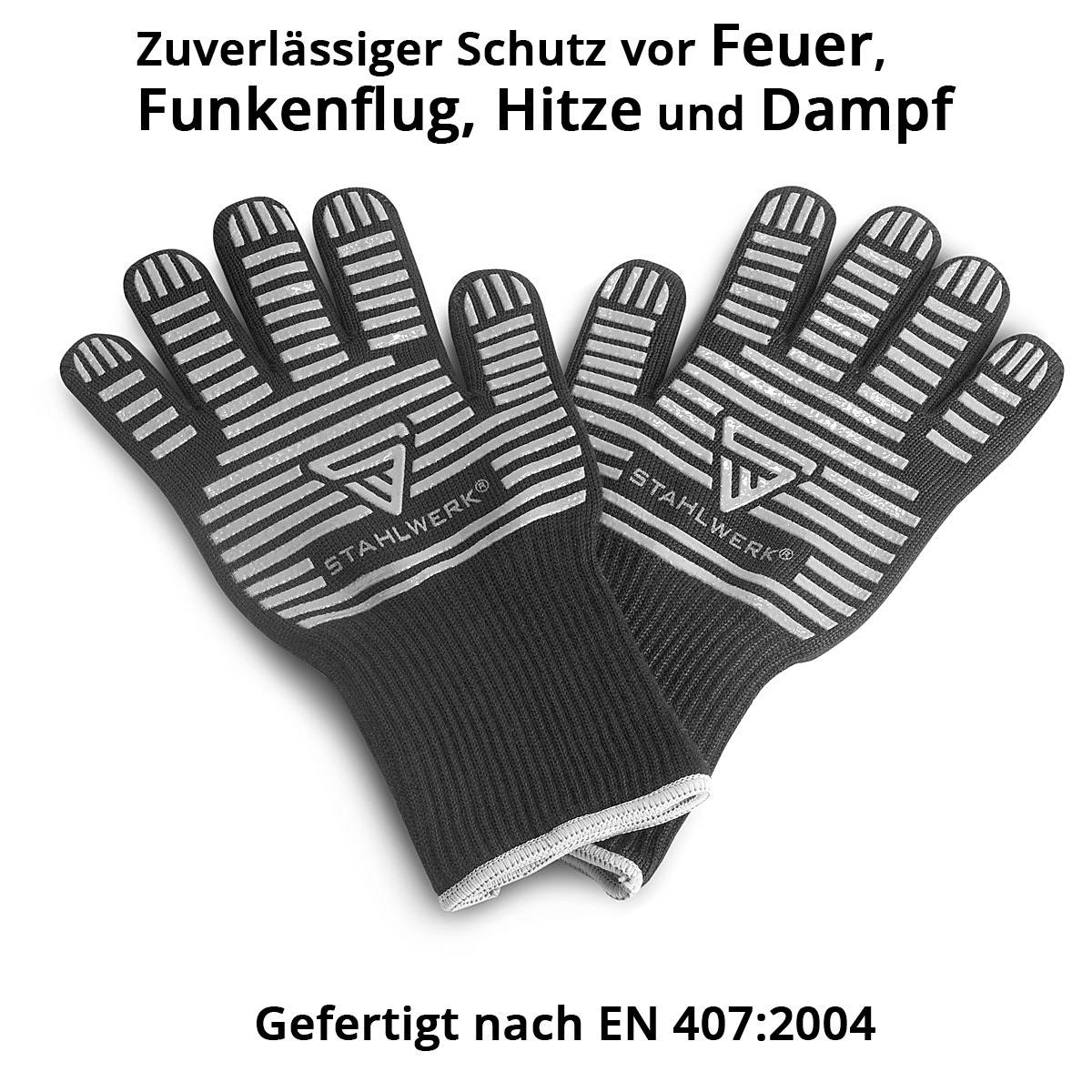 STAHLWERK Hitzebeständige Handschuhe bis 800°C EN 407:2004 aus ARAMID-Gewebe