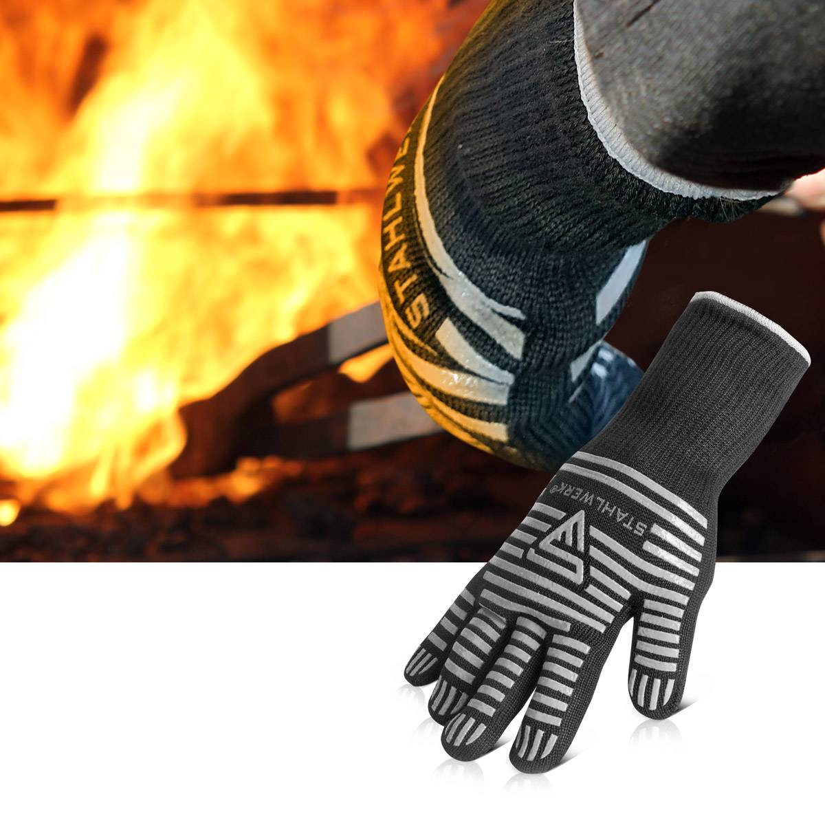 STAHLWERK Hitzebeständige Handschuhe bis 800°C EN 407:2004 aus ARAMID-Gewebe