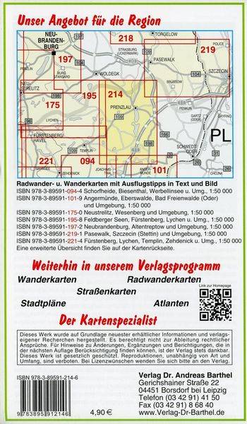 Radwander- und Wanderkarte Prenzlau, Uckerseen und Umgebung 1:50 000