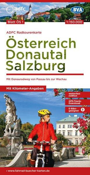 ADFC-Radtourenkarte ÖS1 Österreich Donautal Salzburg 1:150:000, reiß- und wetterfest, E-Bike geeignet, GPS-Tracks Download, mit Bett+Bike Symbolen