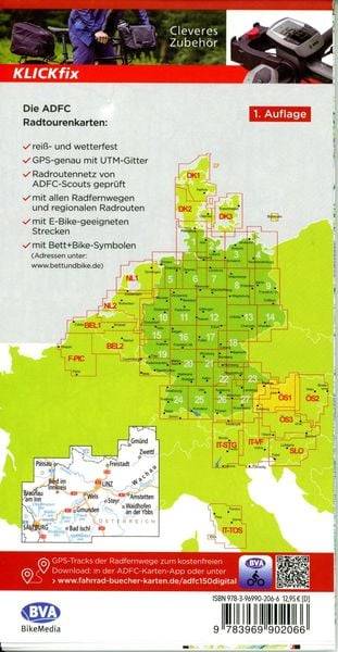 ADFC-Radtourenkarte ÖS1 Österreich Donautal Salzburg 1:150:000, reiß- und wetterfest, E-Bike geeignet, GPS-Tracks Download, mit Bett+Bike Symbolen