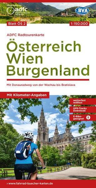 ADFC-Radtourenkarte ÖS2 Österreich Wien Burgenland 1:150:000, reiß- und wetterfest, E-Bike geeignet, GPS-Tracks Download, mit Bett+Bike Symbolen,