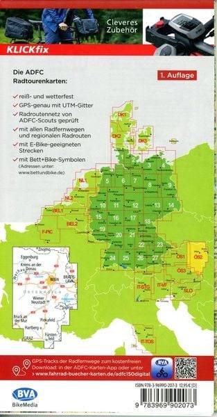 ADFC-Radtourenkarte ÖS2 Österreich Wien Burgenland 1:150:000, reiß- und wetterfest, E-Bike geeignet, GPS-Tracks Download, mit Bett+Bike Symbolen,