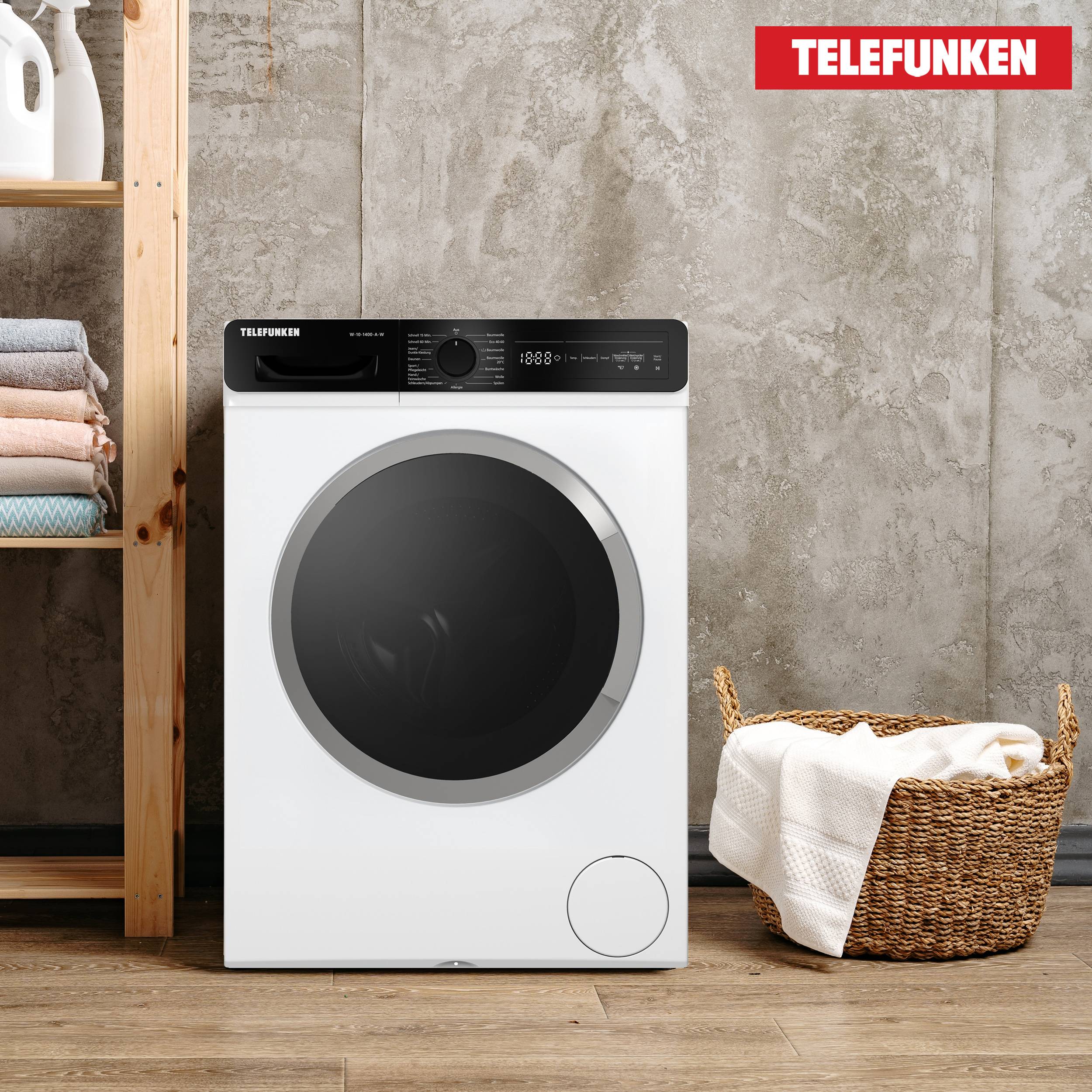 Telefunken Waschmaschine 10kg | 1400 U/Min. | Dampffunktion | Auto-Dosierung | Inverter Motor | AquaStop | W-10-1400-A-W