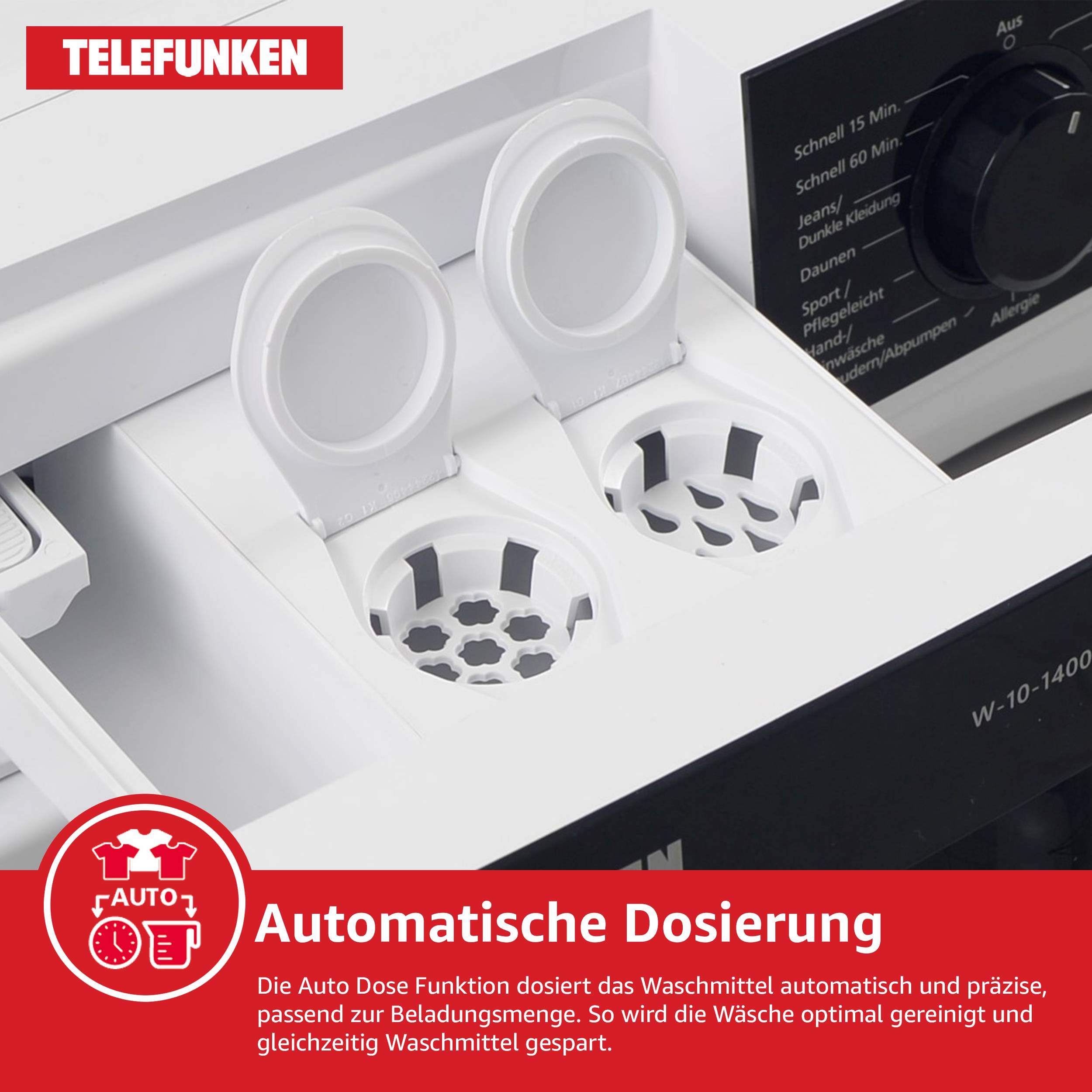 Telefunken Waschmaschine 10kg | 1400 U/Min. | Dampffunktion | Auto-Dosierung | Inverter Motor | AquaStop | W-10-1400-A-W