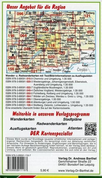 Radwander- und Wanderkarte Aue-Bad Schlema, Schneeberg, Zwönitz und Umgebung 1 : 35 000