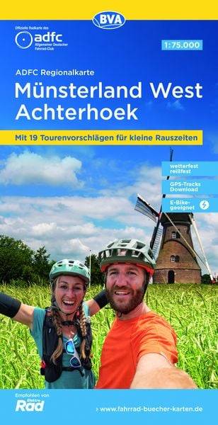 ADFC-Regionalkarte Münsterland West / Flusslandschaft Achterhoek, 1:75.000, mit