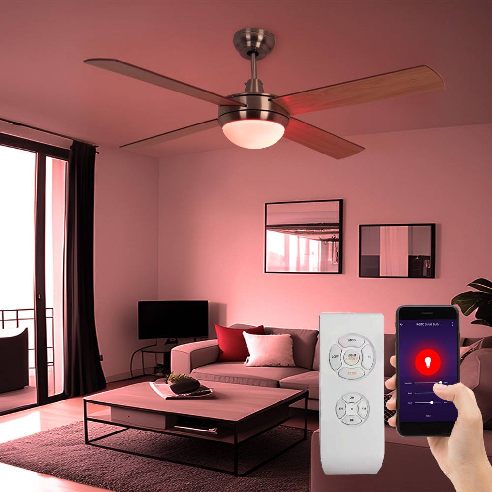 Deckenventilator mit Fernbedienung LED Deckenlampe dimmbar Wohnzimmerlampe, App-Steuerung RGB Farbwechsel, 3 Stufen, Vor-Rücklauf, wendbare Flügel