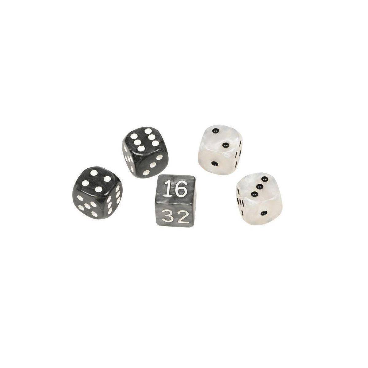 4112 - Würfel-Set für Backgammon, Kunststoff, schwarz weiß, 16mm, 4 Würfel, 1 Doppler