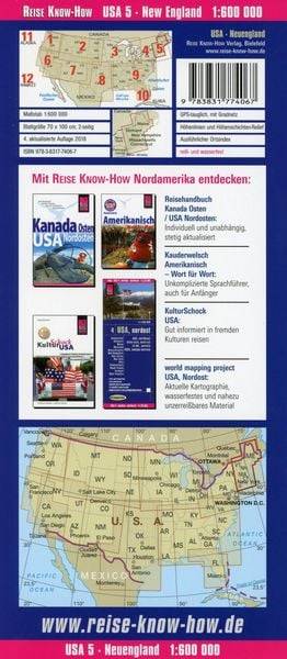 Reise Know-How Landkarte USA 05, Neuengland (1:600.000) : Connecticut, Maine, Massachusetts, New Hampshire, Rhode Island, Vermont