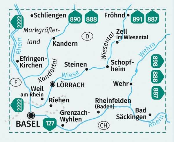 KOMPASS Wanderkarte 897 Wiesental, Kandertal, Südliches Markgräflerland, Lörrach, Schopfheim, Basel 1:25.000