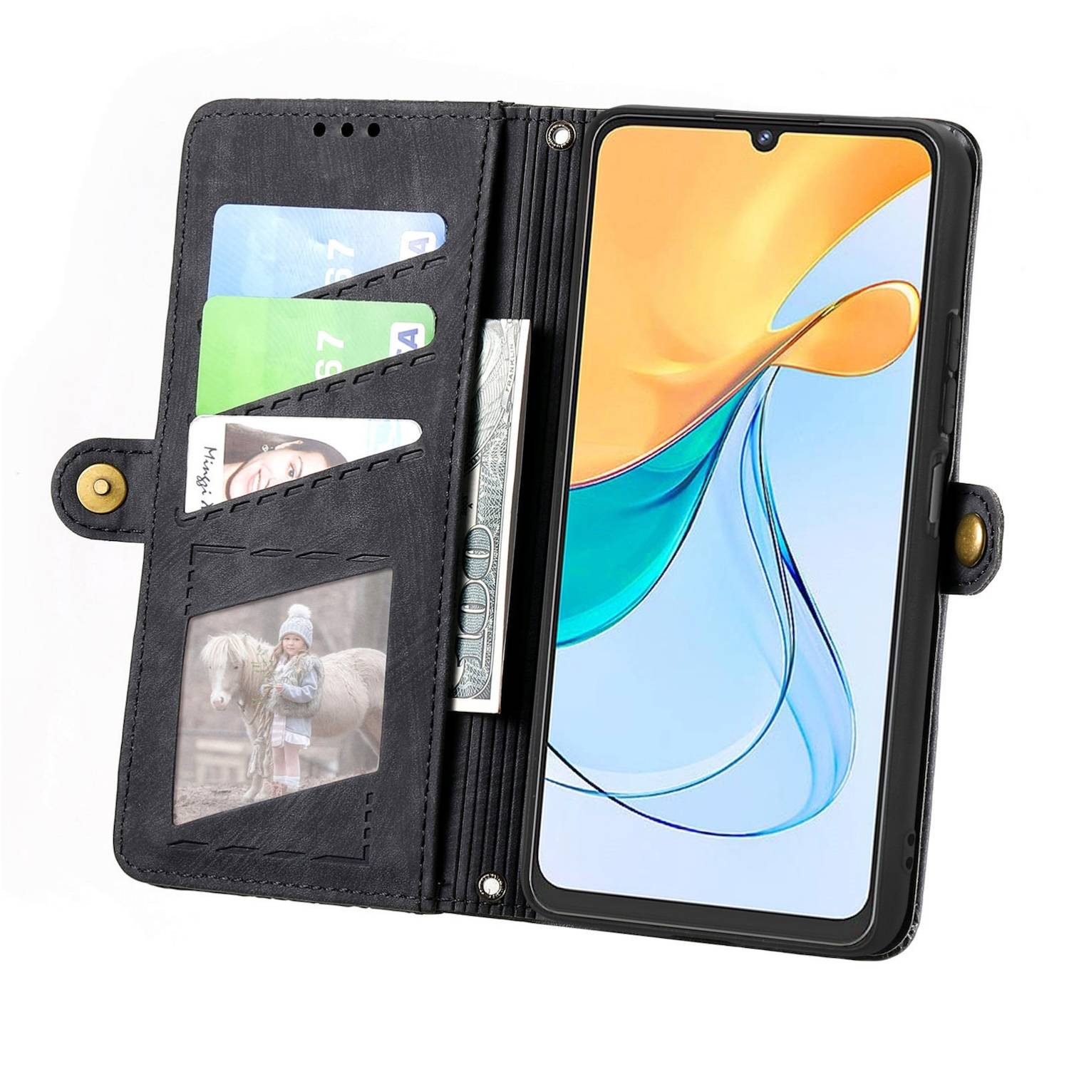 Für ZTE Blade A73 4G Kunstleder Zipper Wallet Tasche mit Schlaufe Schutz Hülle Case Cover Schwarz