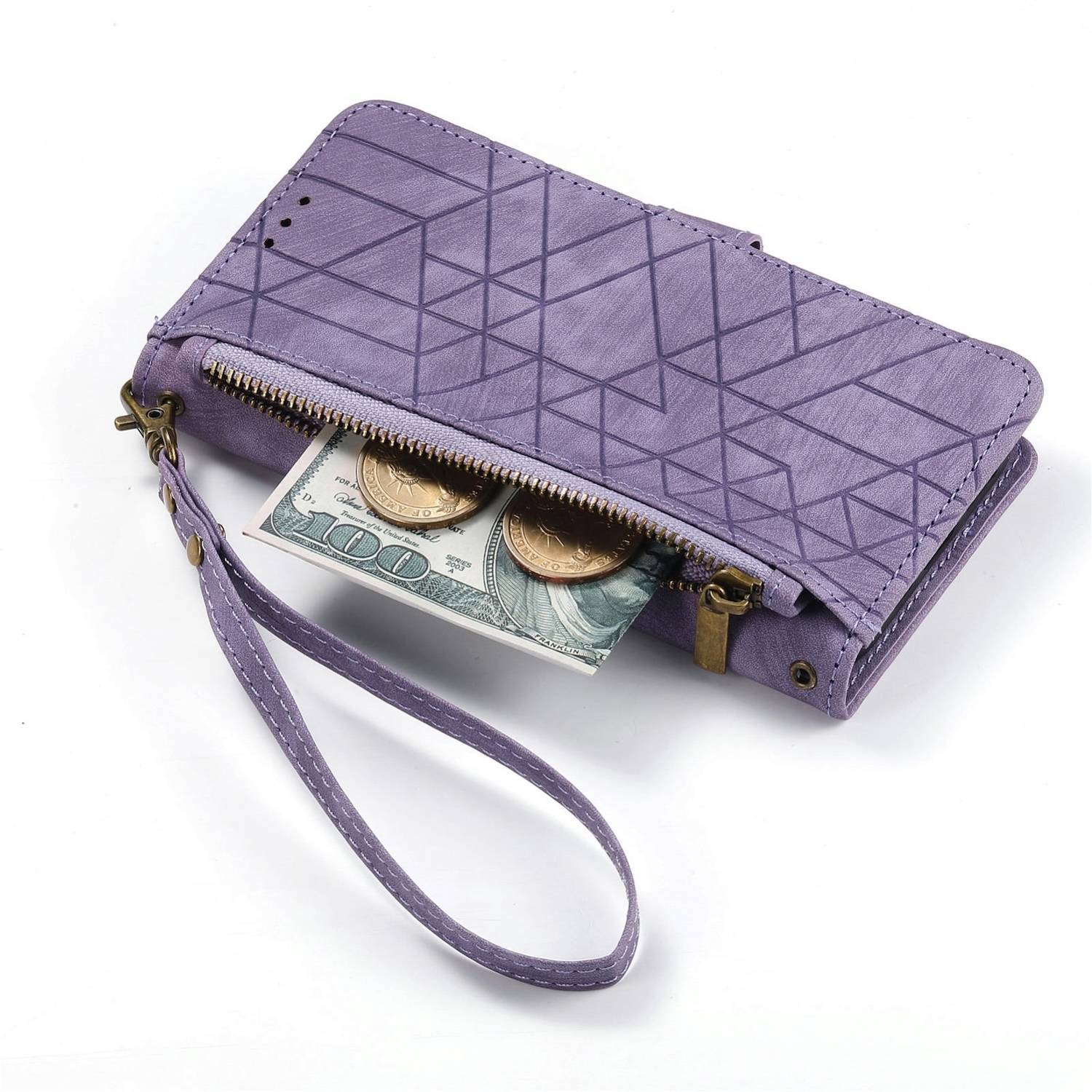 Für ZTE Blade A73 4G Kunstleder Zipper Wallet Tasche mit Schlaufe Schutz Hülle Case Cover Lila