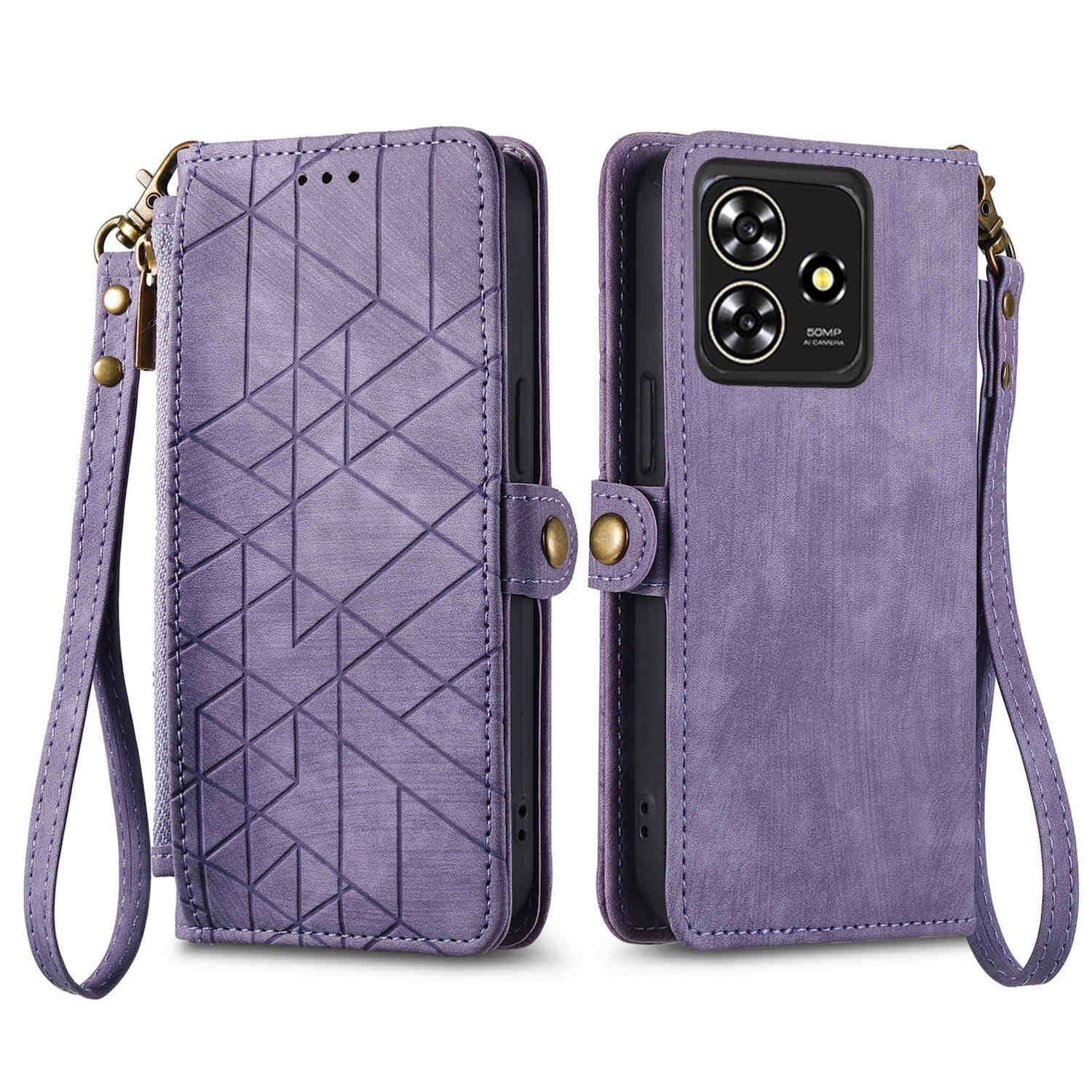 Für ZTE Blade A73 4G Kunstleder Zipper Wallet Tasche mit Schlaufe Schutz Hülle Case Cover Lila