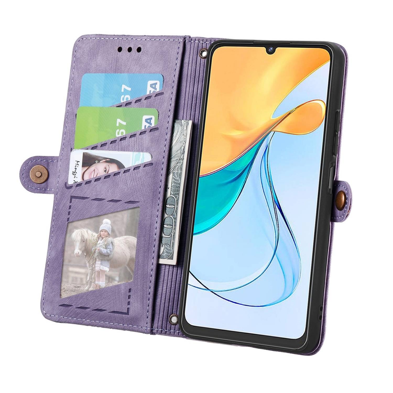 Für ZTE Blade A73 4G Kunstleder Zipper Wallet Tasche mit Schlaufe Schutz Hülle Case Cover Lila