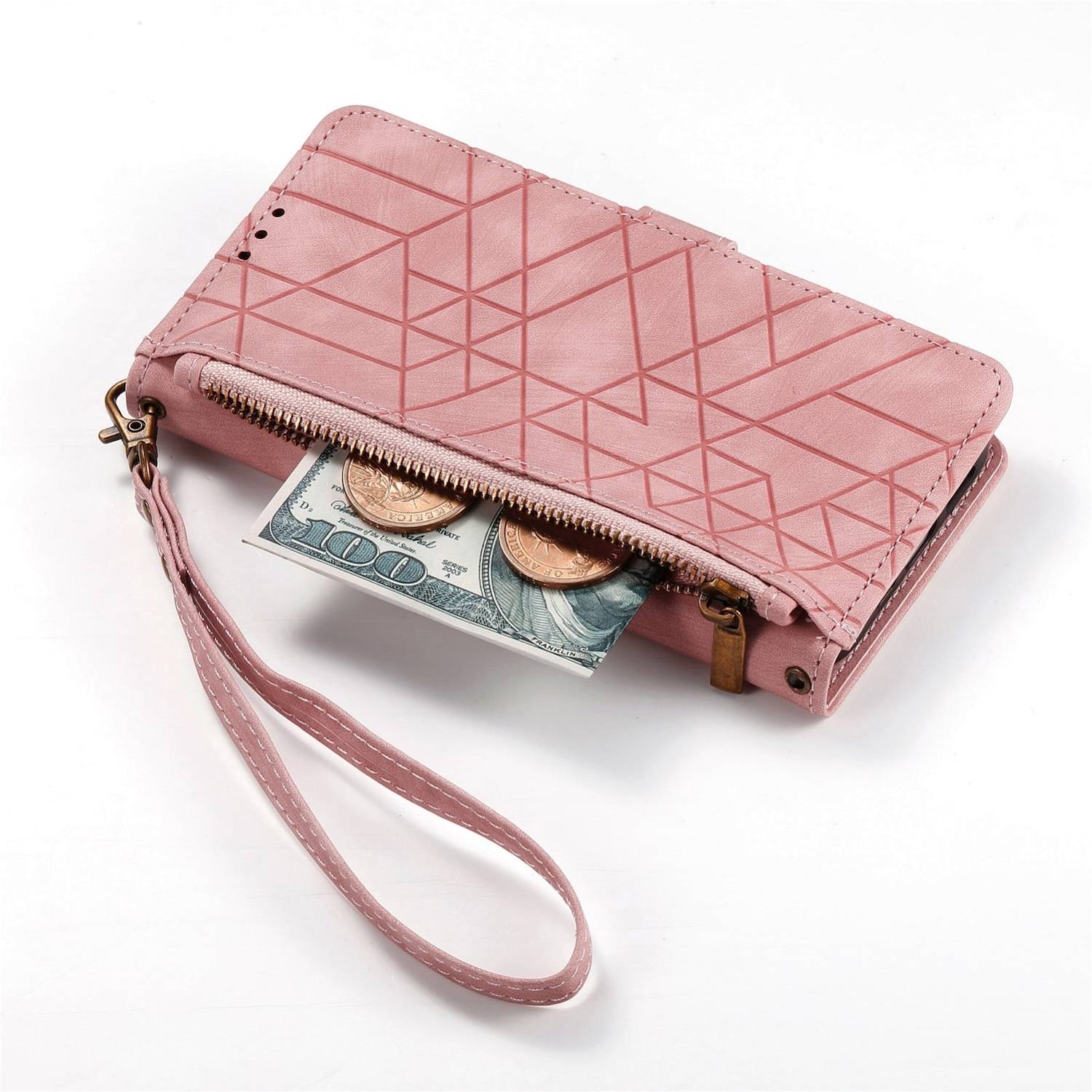Für ZTE Blade A73 4G Kunstleder Zipper Wallet Tasche mit Schlaufe Schutz Hülle Case Cover Rosa