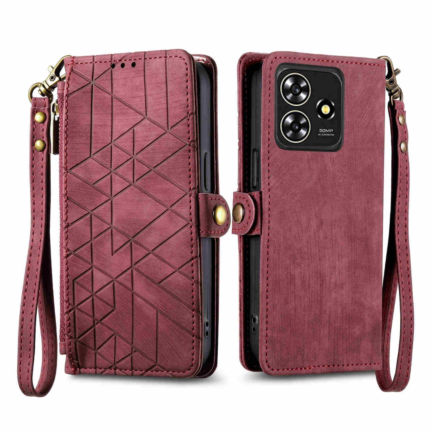 Für ZTE Blade A73 4G Kunstleder Zipper Wallet Tasche mit Schlaufe Schutz Hülle Case Cover Braun